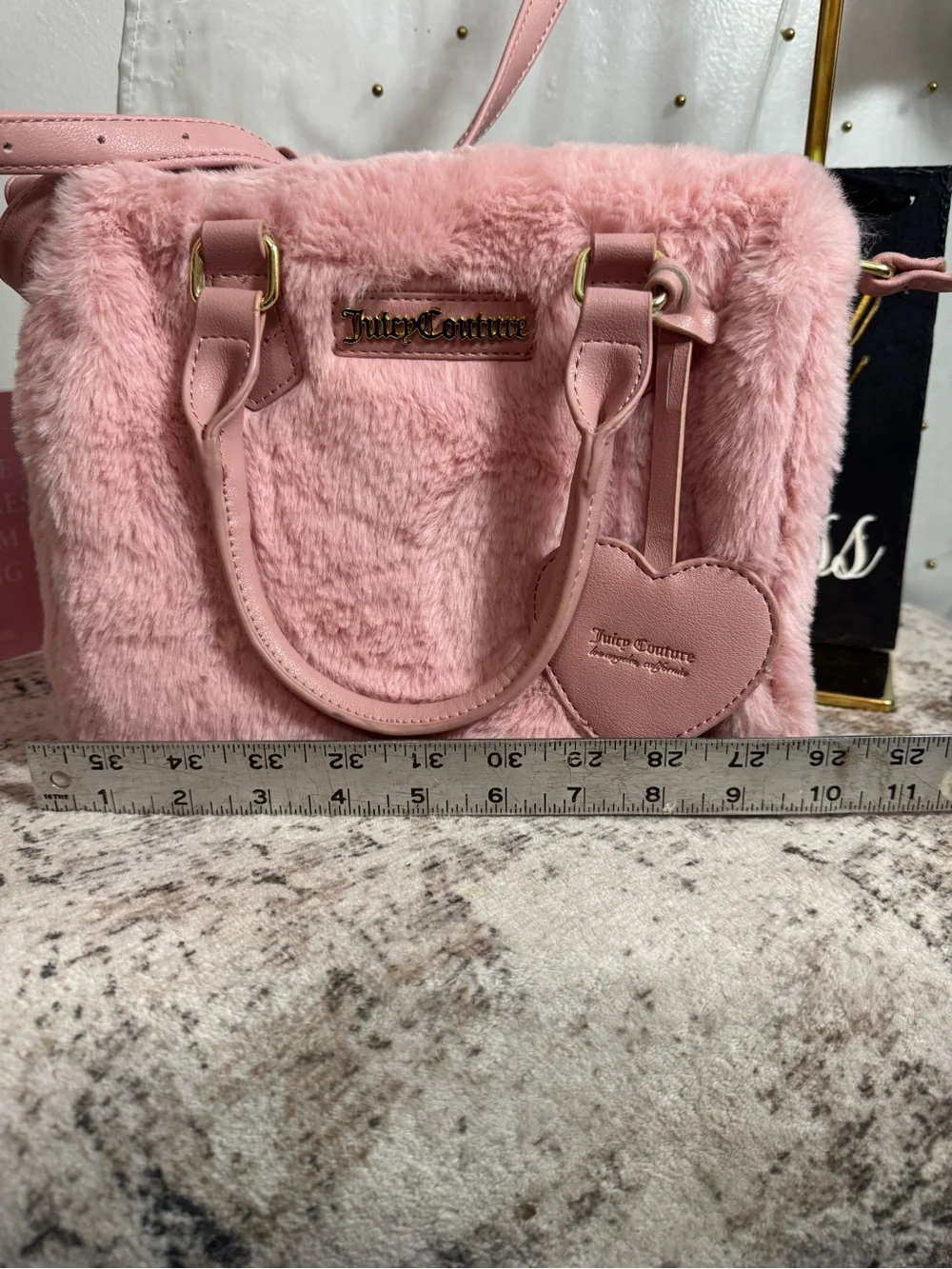 Juicy Couture Soft Pink Taffy Faux Fur Satchel with Heart Tag